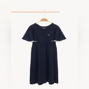 NWT Chloe Girls Guipure -Trim Dress Navy Blue Cotton Ruffle Sleeves size 8 years